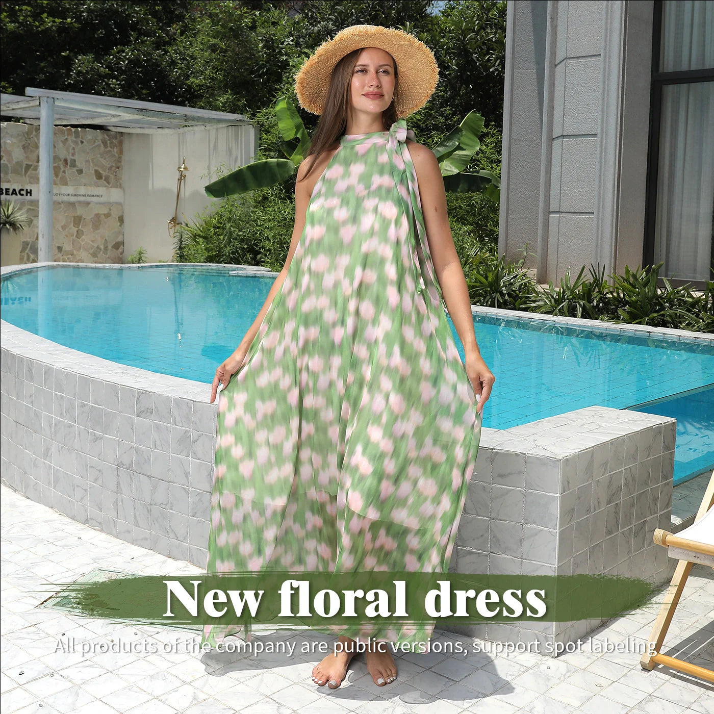 Women's simple printed polyester dress in white, available in sizes S to 4XL
