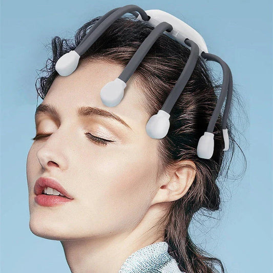 Relaxing octopus-shaped head massager with 14 independent massage heads and five customizable massage modes