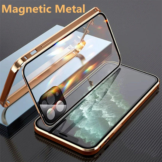 Metal frame buckle double-sided glass iPhone case in various colors