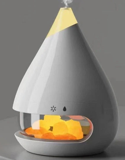 Flame Humidifier with 3D flame effect and aromatherapy function on desktop