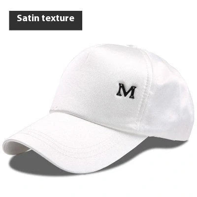 Women's baseball cap with sequined letters and satin labels in various colours