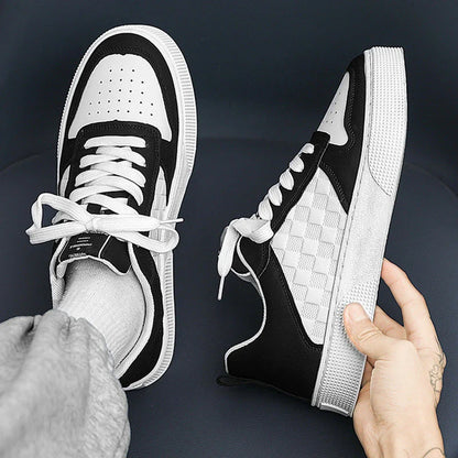 Stylish and breathable plaid lace-up sneakers for men, featuring a unique design, comfortable mesh lining, and durable rubber sole.