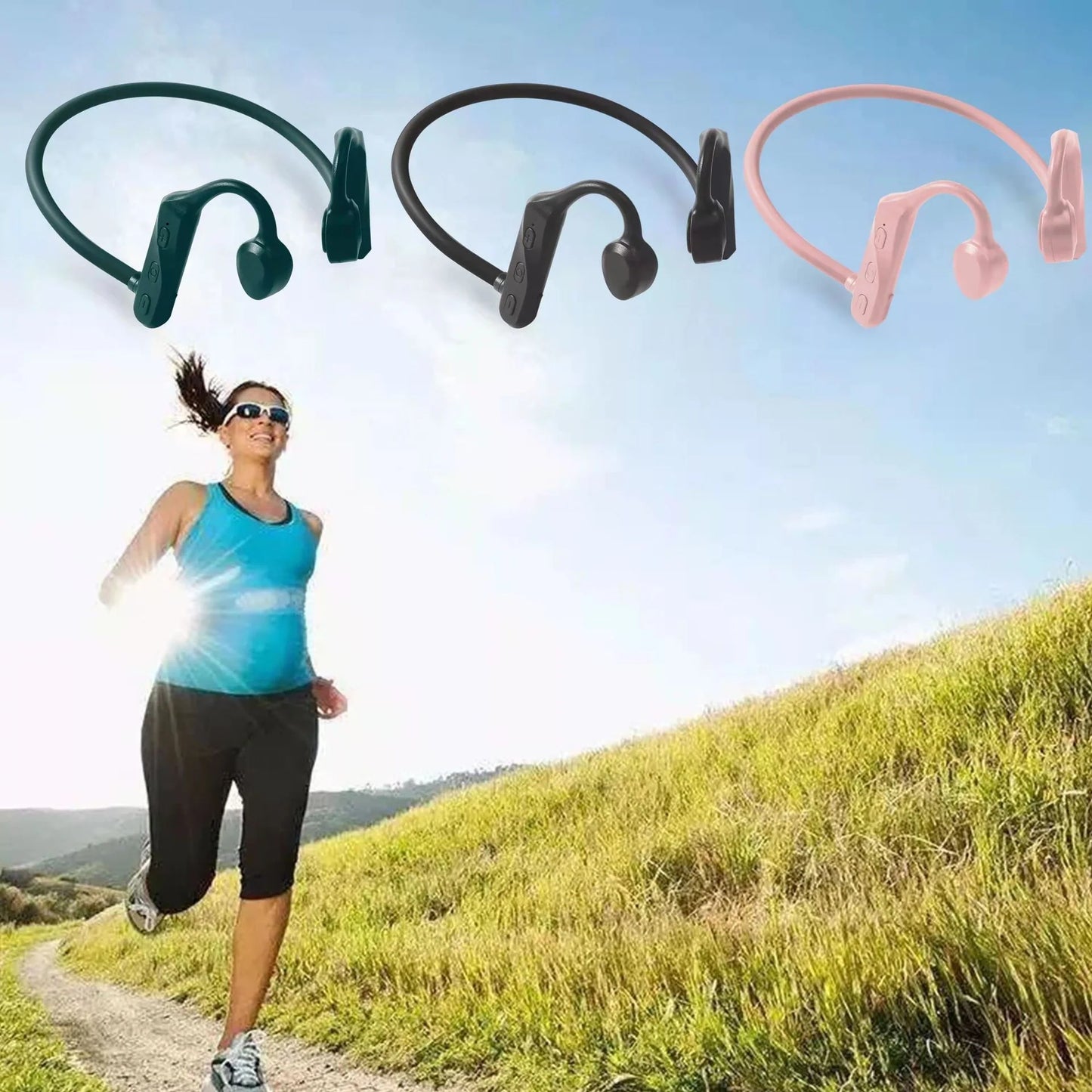 Wireless Sports Headphones with Mic in Pink, Black, and Green options