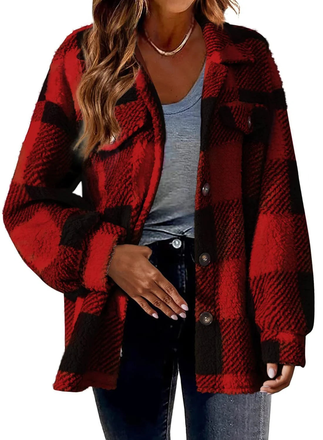 Women's striped loose fit plush coat in various colours