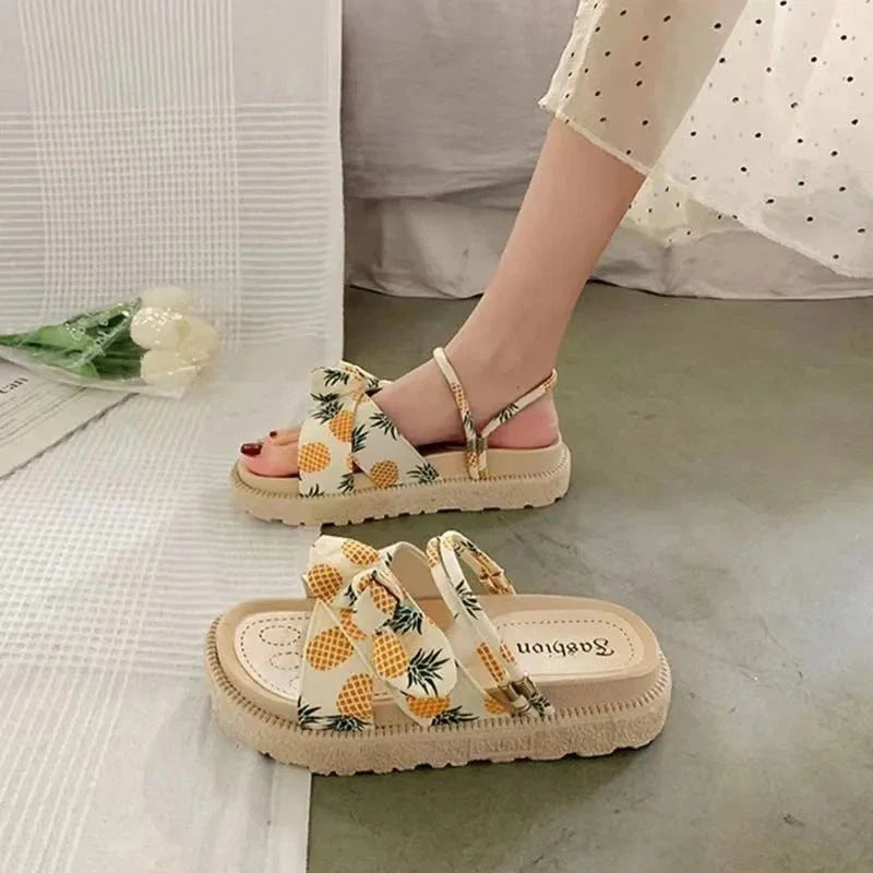Women's Two Wear Flat Platform Sandals in green, beige, and black