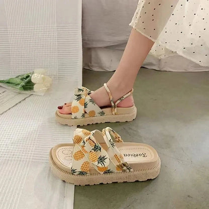 Women's Two Wear Flat Platform Sandals in green, beige, and black