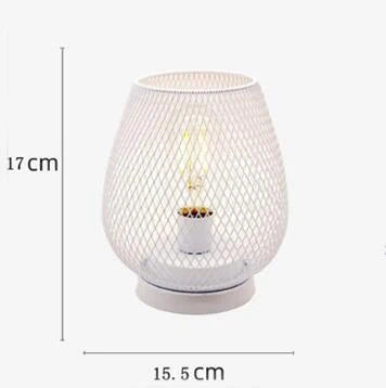 Retro iron art table lamp with hollowed out birdcage design and glass shade