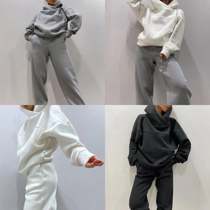 Urban casual sweater fleece top and pencil pants suit in classic colours