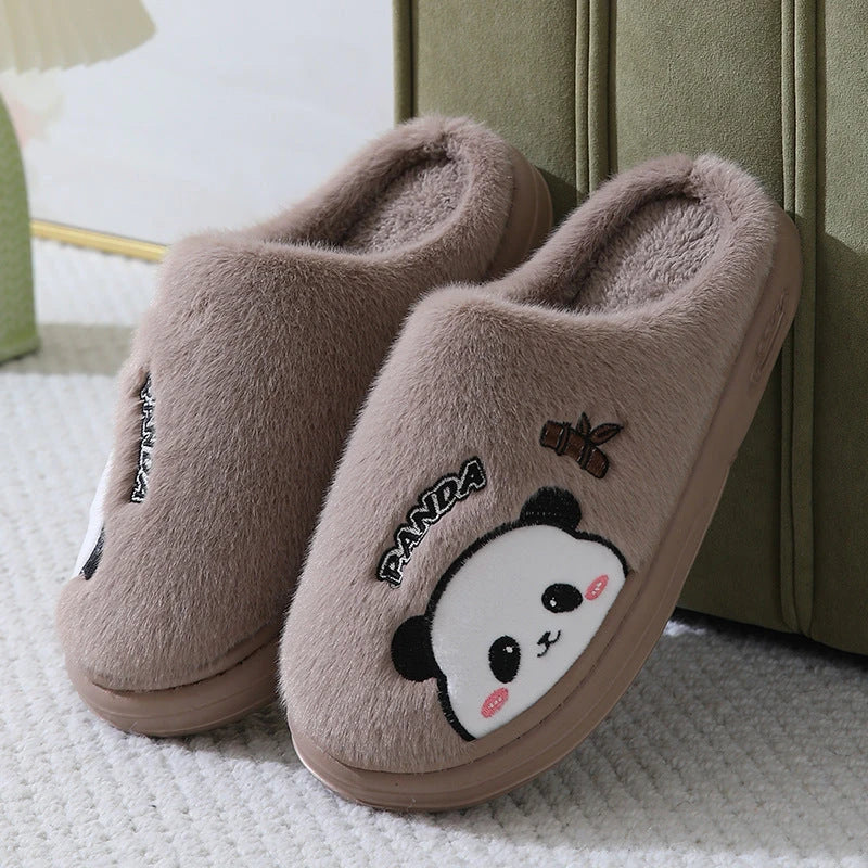 Cozy cartoon panda slippers with plush lining and anti-slip soles for comfortable indoor wear