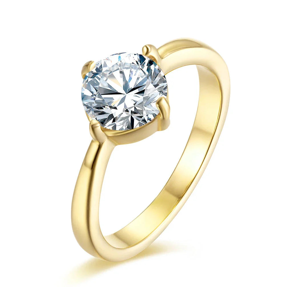 Elegant rose gold and zircon ring with a geometric design and sparkling zircon stones