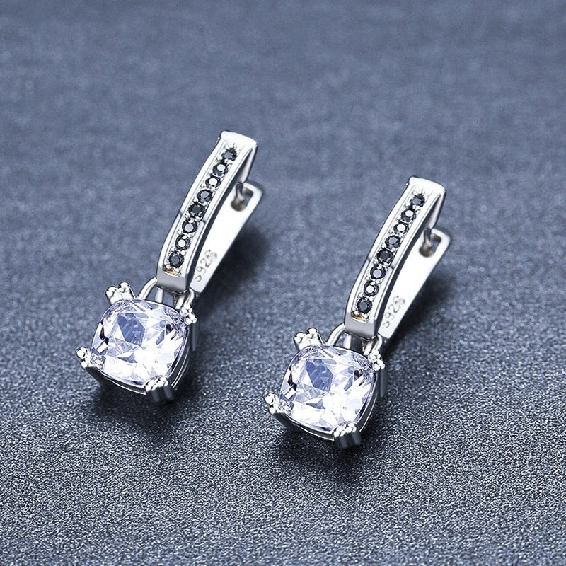Inlaid Copper-plated Square Zircon Earrings in black with a modern geometric design