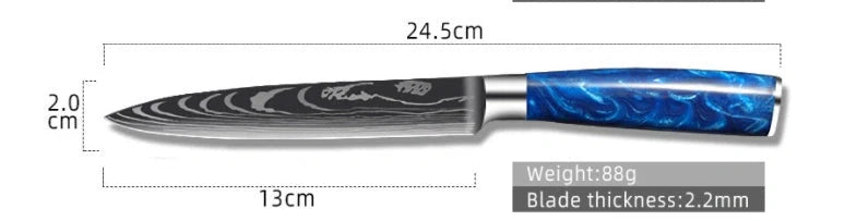 Premium 8-inch Chef Knife with elegant blue resin handle and stainless steel blade
