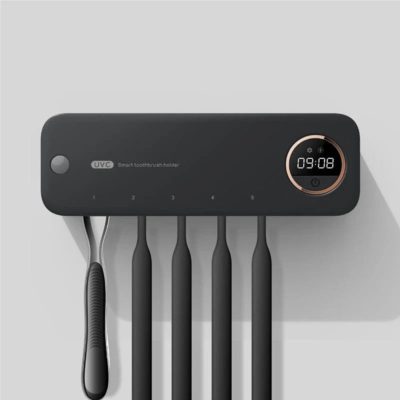 Rechargeable UV Sterilizing Toothbrush Holder with LED Display and Wall-Mounted Design