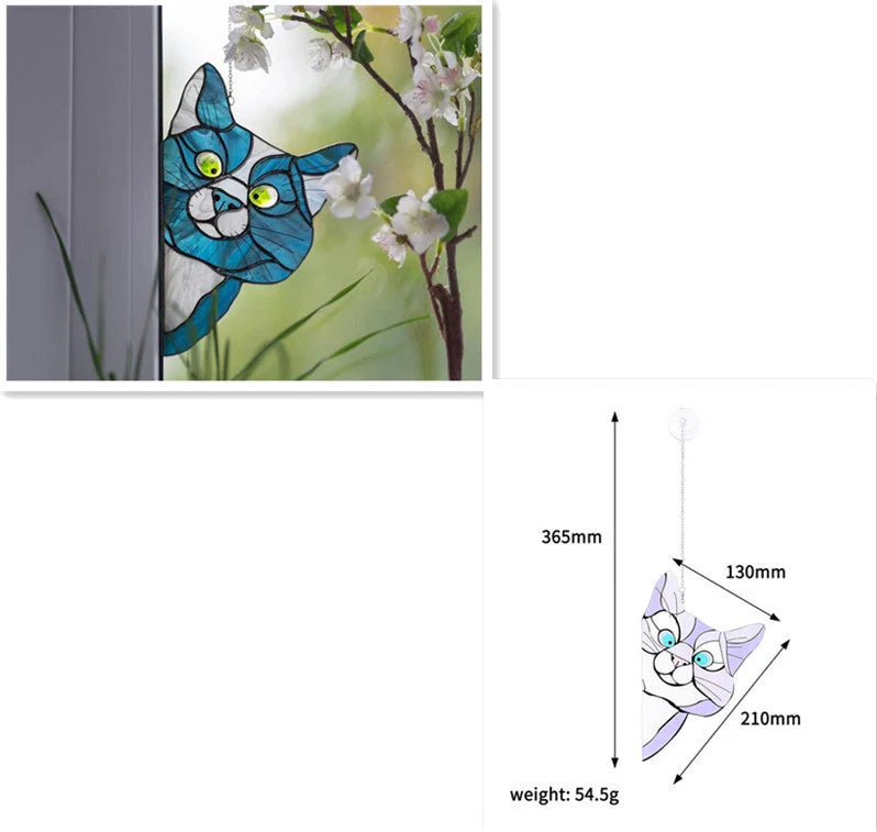 Colourful stained glass cat window hanger decoration, reusable PVC sticker