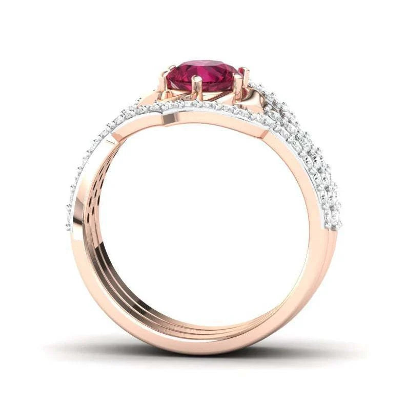 Rose gold floral engagement ring set with elegant design and premium materials