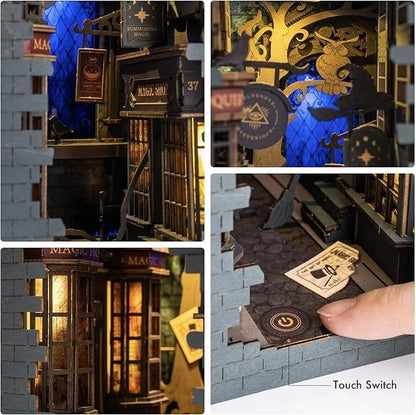 ROBOTIME Rolife DIY Book Nook Kit with LED Light, a decorative 3D puzzle for bookshelves