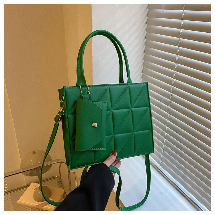 Chic plaid shoulder bag with wallet for women, available in black, white, blue, and green