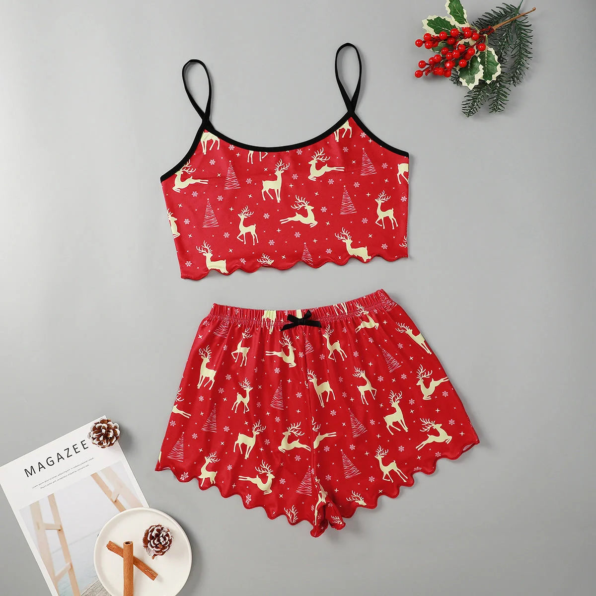 Women's Christmas-themed thin milk silk pajamas set with festive designs