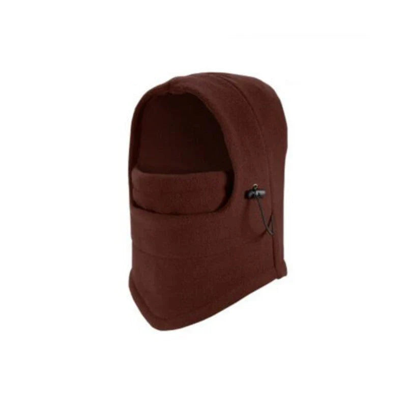 Versatile outdoor winter headwear with a warm fleece hat, face mask, and neck scarf for cold weather protection