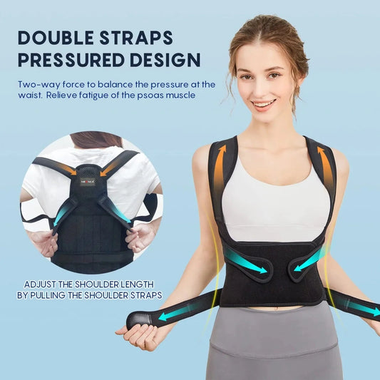 Invisible Back Posture Correcting Support Belt in Black with Breathable Mesh Design