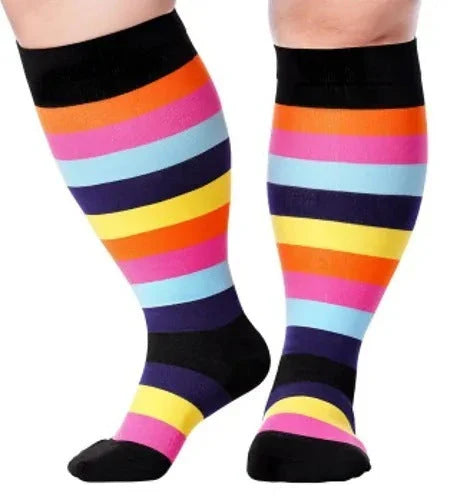 Plus-sized compression socks with bamboo fiber blend for breathability and comfort