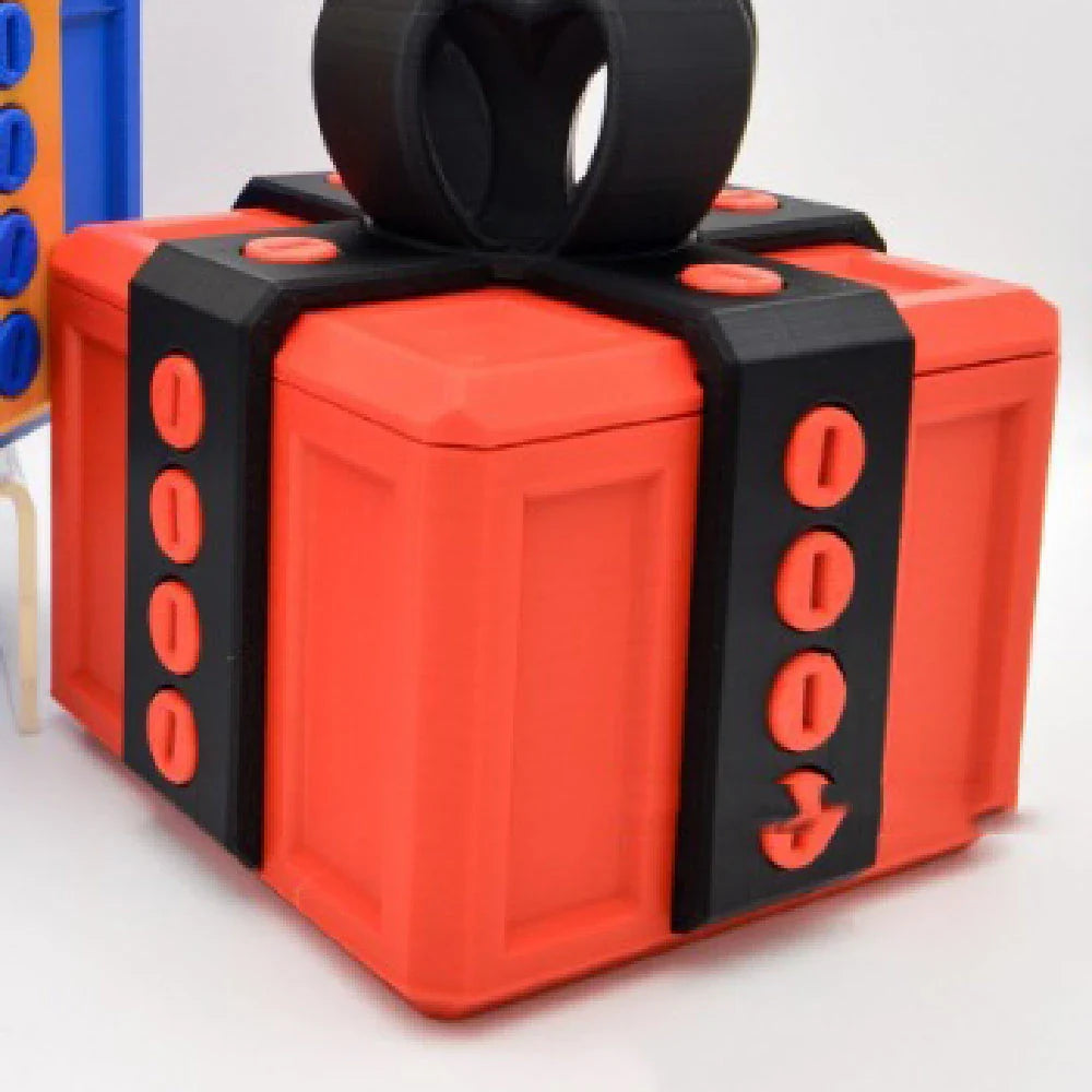 Clever Gag Gift Box - Unique 3D printed design in various colors with a humorous "trouble" concept for prank gifts and creative holiday presents