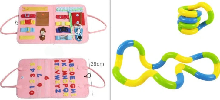 Children's felt busy board for dressing and buttoning skills development