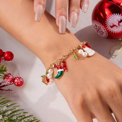 Festive Christmas bracelet with charms of a Christmas tree and Santa Claus, made of premium alloy materials