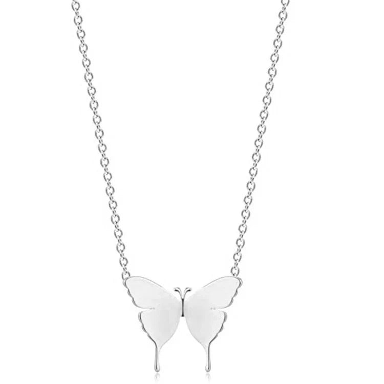 Elegant geometric butterfly pendant necklace in gold, silver, and rose gold
