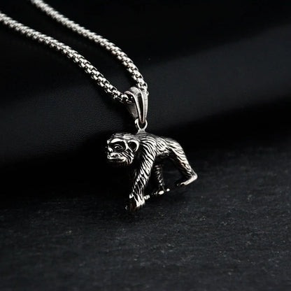Geometric titanium steel pendant necklace with gibbon monkey design
