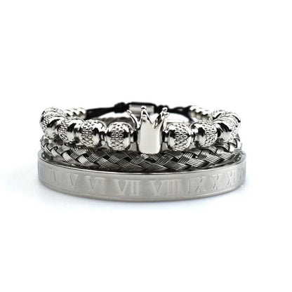 Men's stainless steel crown charm adjustable bracelet with zircon details
