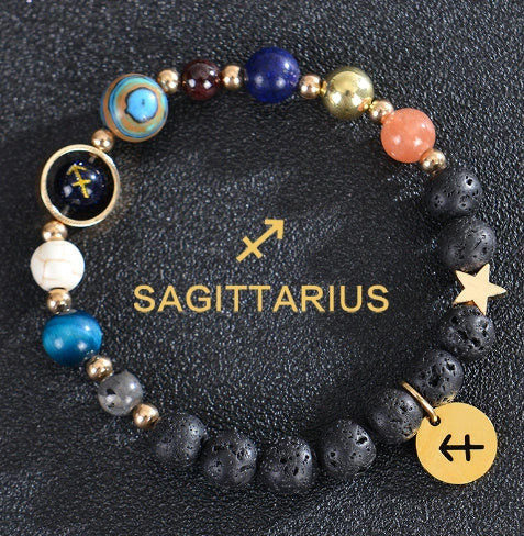 Frosted Stone Beaded Zodiac Bracelet featuring detailed zodiac signs on natural stone beads