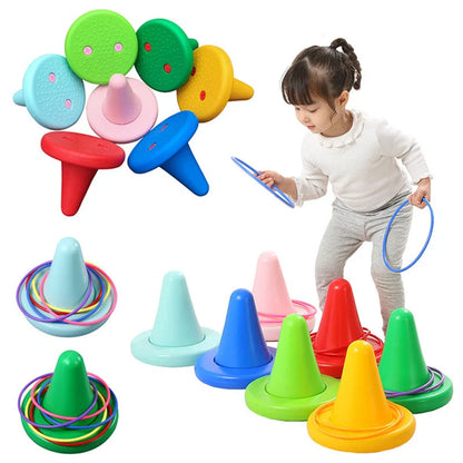 Children's balance training sensory toy with throwing rings in bright colours