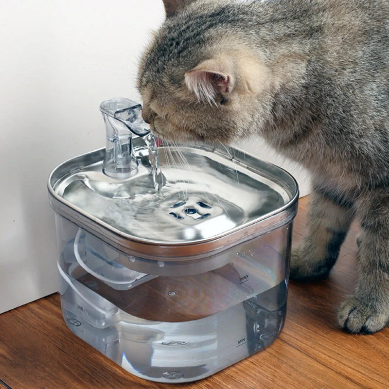 Stainless steel automatic pet water dispenser with 2-litre capacity and ultra-quiet pump