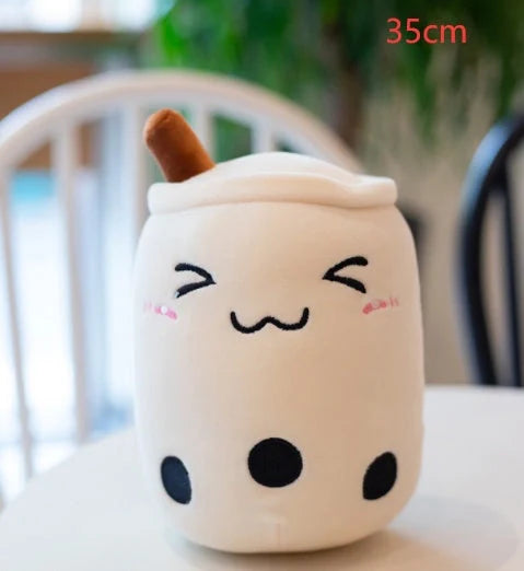 Strawberry Milk Tea Plush Boba Toy Pillow in various colours and sizes