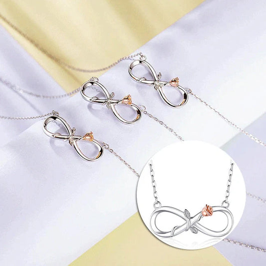 Double Fair Infinity Symbol Rose Necklace in S925 Silver, adjustable 21cm to 50cm