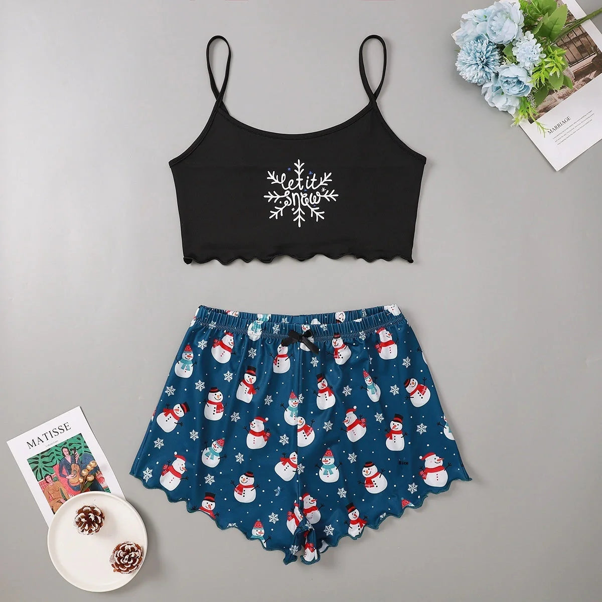 Women's Christmas-themed thin milk silk pajamas set with festive designs