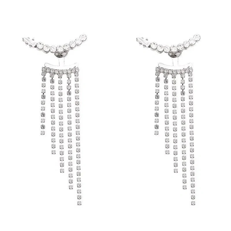 Sterling silver zircon fringe earrings for women, elegant and sparkling jewellery.