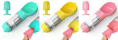 Versatile 3-in-1 Pet Water Bottle with Feeding Bowl and Waste Bag Storage