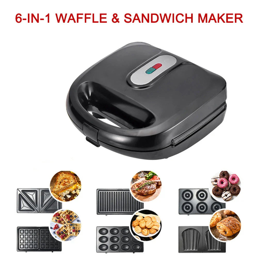 Versatile 6-in-1 Waffle Maker with EU Plug: Grill, Sandwich, and Breakfast Delight