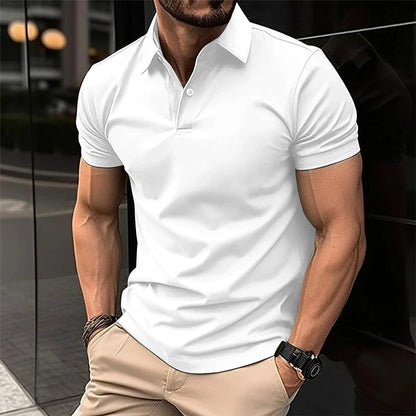 Premium Short Sleeve Polo Shirt for Men in Solid Color with Button Lapel Design