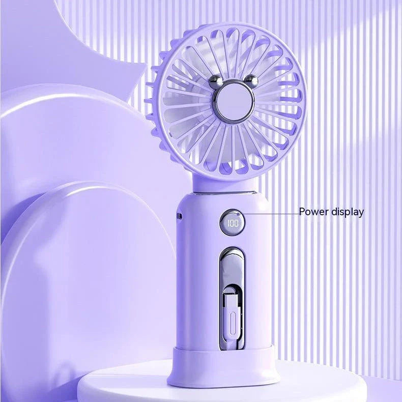 Rechargeable 2-in-1 handheld fan with power bank in various colors - a versatile cooling and charging solution for home, office, and travel
