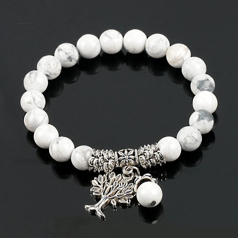 Vintage frosted white pine bead bracelet with 8mm white turquoise beads