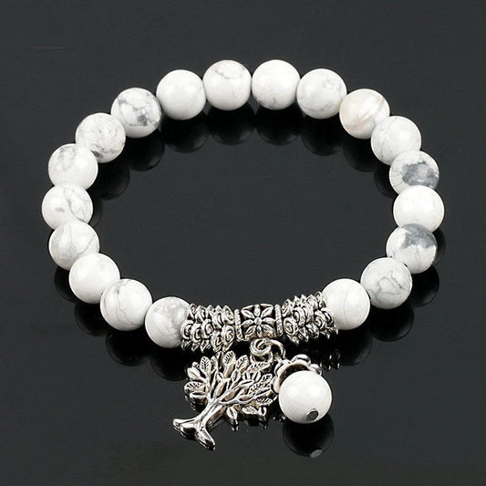 Vintage frosted white pine bead bracelet with 8mm white turquoise beads