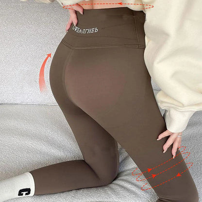 Winter fleece leggings with high waist and tummy control in black, grey, and brown