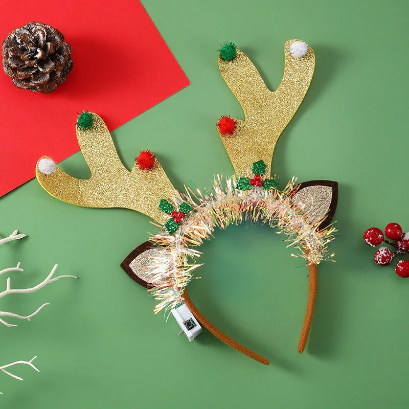 Glowing Christmas hair band with flashing deer horn and snowflake designs