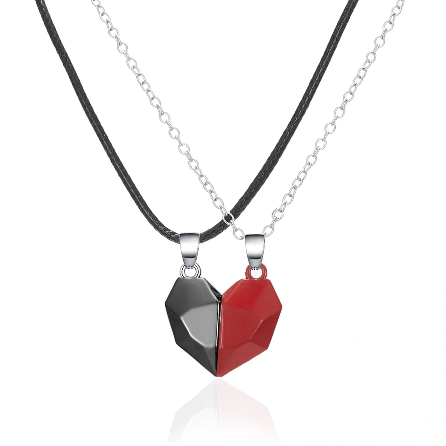 Minimalist gold-plated magnetic heart pendant couple necklace symbolising love and connection.