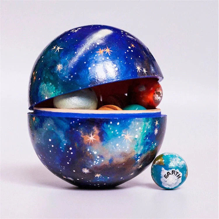 Wooden solar system model featuring all major planets for educational and decorative use