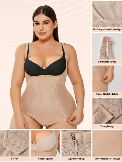 Women's slimming shapewear bodysuit in black and apricot for tummy control and a smooth silhouette.