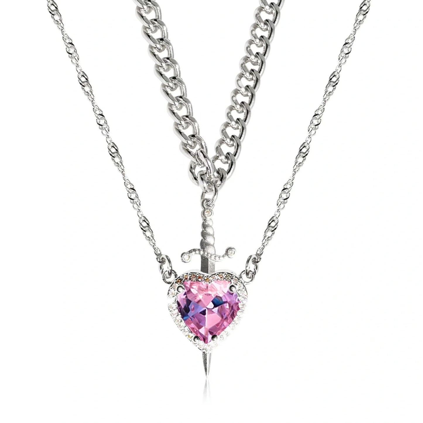 Exquisite Heart and Sword Couple Necklaces in gold and silver, symbolising love and protection